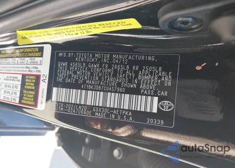 2012 Toyota Avalon Limited z USA, uszkodzony, nr VIN 4T1BK3DB7CU457980